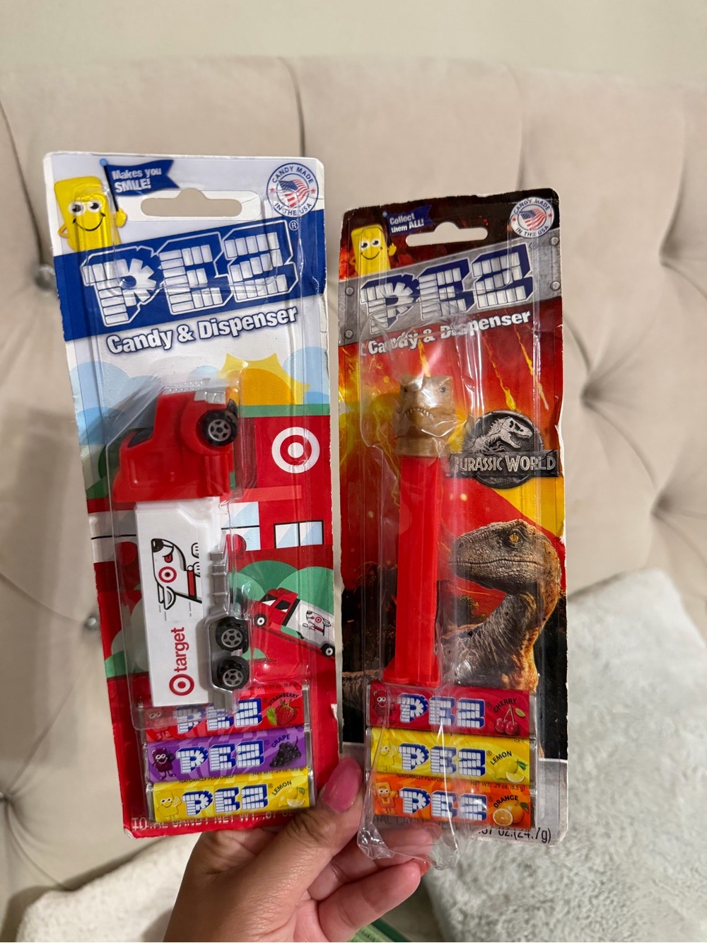 PEZ Collectible Target Truck and Jurassic World Park Blue dinosaur